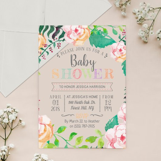 Trendy Spring Floral Typography Baby shower Acryl Uitnodigingen