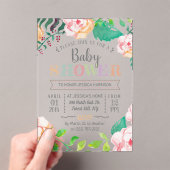 Trendy Spring Floral Typography Baby shower Acryl Uitnodigingen (Insitu (Draagbaar))