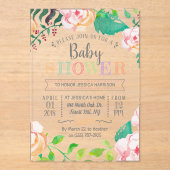 Trendy Spring Floral Typography Baby shower Acryl Uitnodigingen (Voorkant)