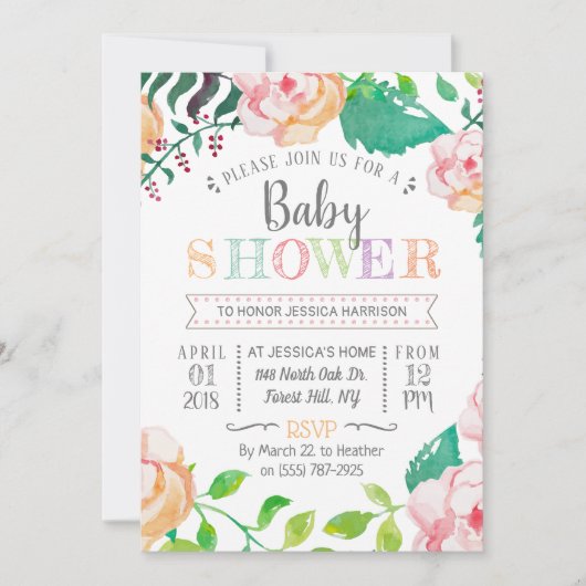 Trendy Spring Floral Typography Baby shower Kaart (Voorkant)