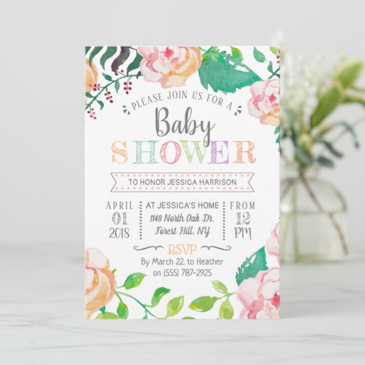 Trendy Spring Floral Typography Baby shower Kaart (Staand voorkant)