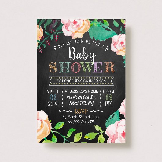 Trendy Spring Floral Typography Baby shower Kaart
