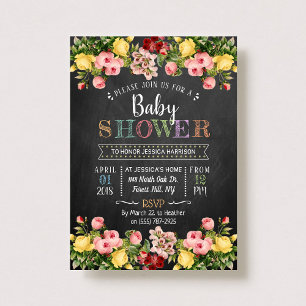 Trendy Spring Floral Typography Baby shower Kaart