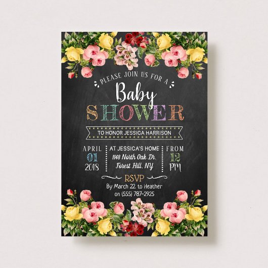 Trendy Spring Floral Typography Baby shower Kaart