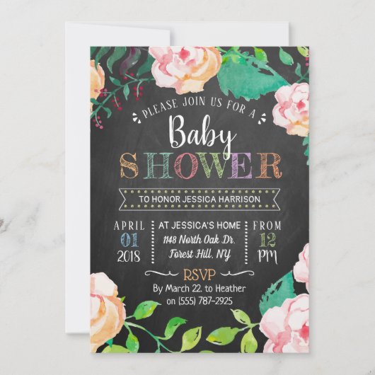 Trendy Spring Floral Typography Baby shower Kaart (Voorkant)