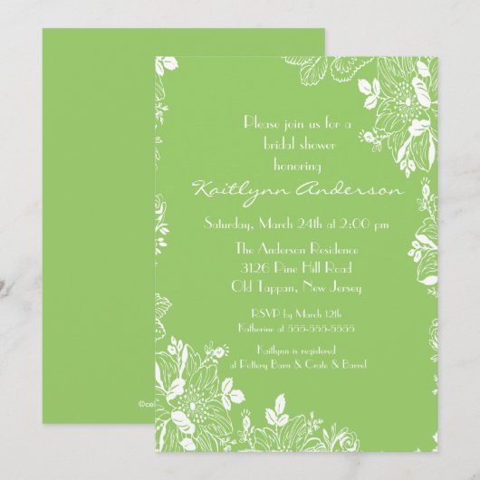 Trendy Spring Green Floral Vrijgezellenfeest Invit Kaart (Voorkant / Achterkant)