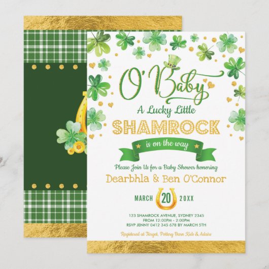 Trendy St Patrick's Day Lucky Shamrock Baby shower Kaart (Voorkant / Achterkant)