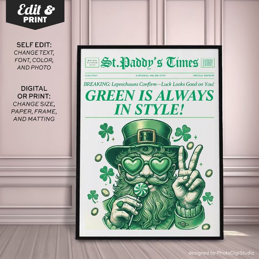 Trendy St. Patrick's Wall Art Retro Krant Print