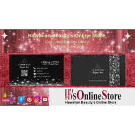 Trendy Stars & Sparkles QR Code Black Networking Visitekaartje