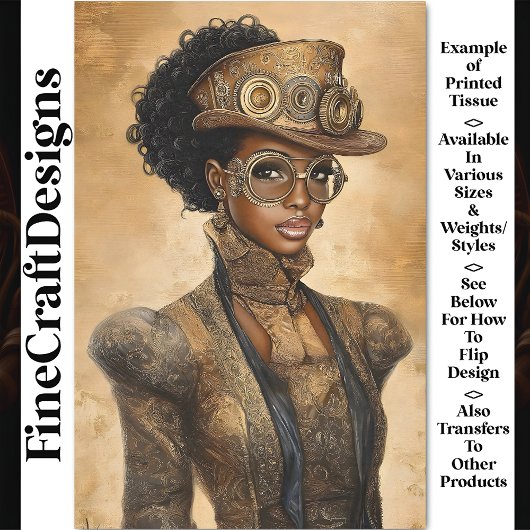 Trendy Steampunk Dark Skin Woman AD1O Decoupage Tissuepapier