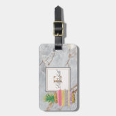 Trendy Steen Marmer Textuur, Monogram Ananas Bagagelabel (Voorkant verticaal)