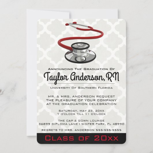 Trendy Stethoscope Medical School Afstuderen Kaart (Voorkant)