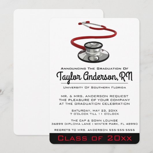 Trendy Stethoscope Medical School Afstuderen Kaart (Voorkant / Achterkant)