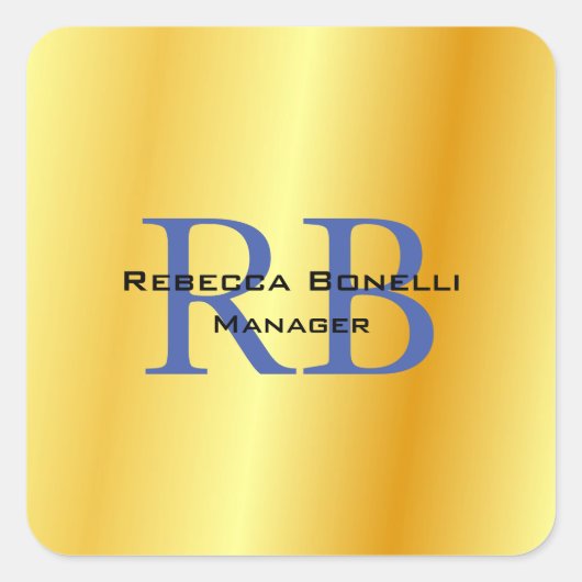 Trendy stijl monogram minimalist effen gouden kleu vierkante sticker (Voorkant)