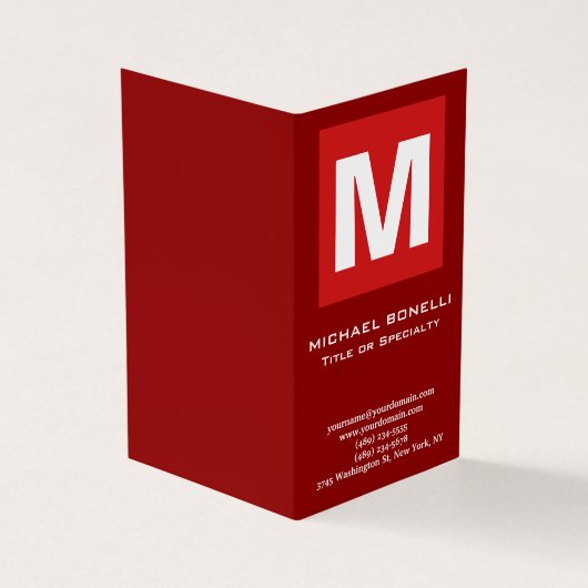 Trendy, stijlvol, donkerrood monogram klassiek visitekaartje (Buitenkant)