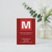 Trendy, stijlvol, donkerrood monogram klassiek visitekaartje (Staand voorkant)