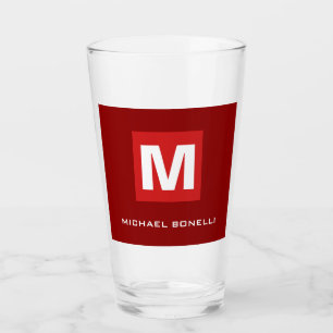 Trendy stijlvol donkerrood wit monogram jouw naam glas