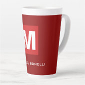 Trendy stijlvol donkerrood wit monogram jouw naam latte mok (Rechterhoek)