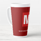 Trendy stijlvol donkerrood wit monogram jouw naam latte mok (Linkerhoek)