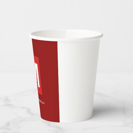 Trendy stijlvol donkerrood wit monogram jouw naam papieren bekers (Links)