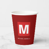 Trendy stijlvol donkerrood wit monogram jouw naam papieren bekers (Voorkant)