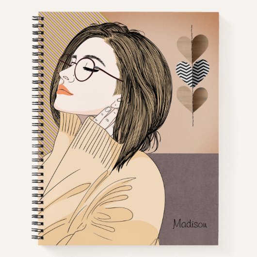 Trendy stijlvol meisje chique liefde hart geperson notitieboek (Voorkant)