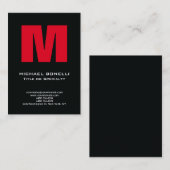 Trendy stijlvol modern rood zwart monogram zwart visitekaartje (Voorkant / Achterkant)