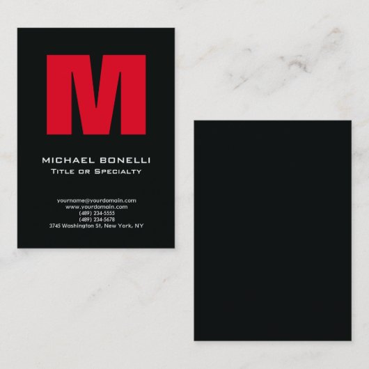 Trendy stijlvol modern rood zwart monogram zwart visitekaartje (Voorkant / Achterkant)