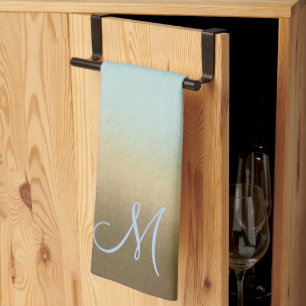 Trendy stijlvol monogram Ombre blauw bruin Theedoek