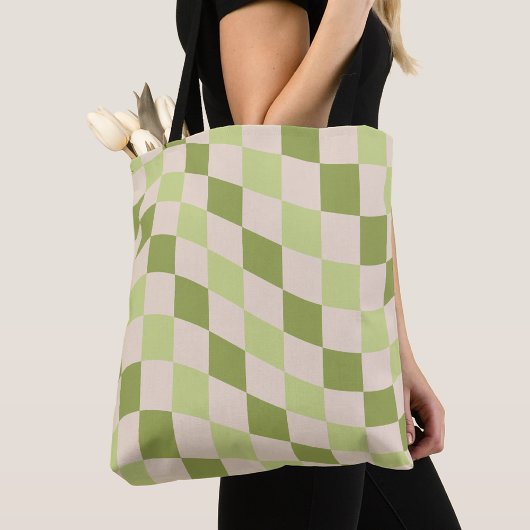 Trendy stijlvol retro groen geruit patroon tote bag