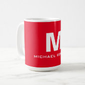 Trendy stijlvol rood wit monogram jouw naam koffiemok (Voorkant links)