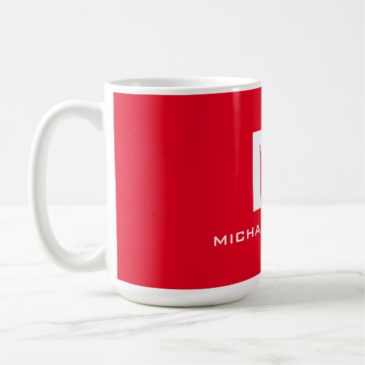 Trendy stijlvol rood wit monogram jouw naam koffiemok (Links)