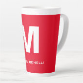Trendy stijlvol rood wit monogram jouw naam latte mok (Rechterhoek)
