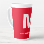 Trendy stijlvol rood wit monogram jouw naam latte mok (Linkerhoek)