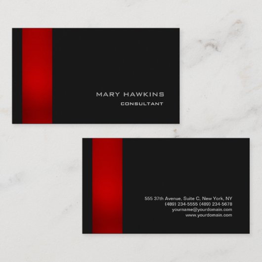 Trendy Stijlvol Rood Zwart Modern Elegant Minimali Visitekaartje (Voorkant / Achterkant)