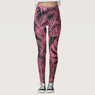 Trendy, stijlvol roos roze palmbladerpatroon leggings