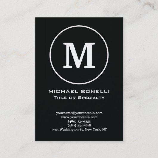 Trendy stijlvol zwart monogram klassiek visitekaartje (Voorkant)