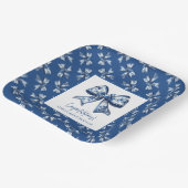 Trendy Stijlvolle Bloemenbogen Blauw Afstudeerfees Papieren Bordje (Gebogen)