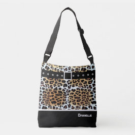 Trendy Stijlvolle Bruin Wit Zwart Leopard Custom Crossbody Tas