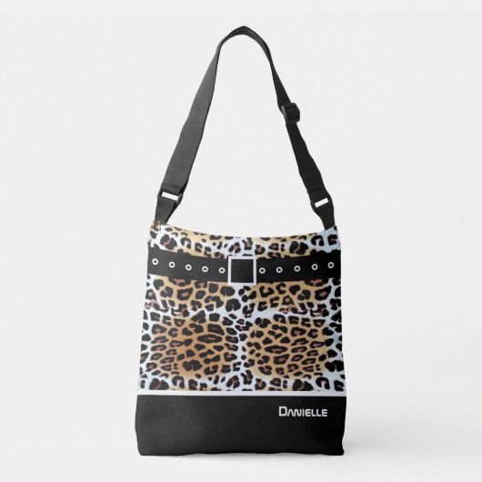 Trendy Stijlvolle Bruin Wit Zwart Leopard Custom Crossbody Tas (Voorkant)