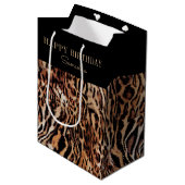 Trendy Stijlvolle Dierenprint Verjaardag met Naam Medium Cadeauzakje (Voorkant Gekanteld)