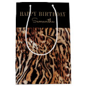 Trendy Stijlvolle Dierenprint Verjaardag met Naam Medium Cadeauzakje (Voorkant)