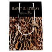 Trendy Stijlvolle Dierenprint Verjaardag met Naam Medium Cadeauzakje (Achterkant)