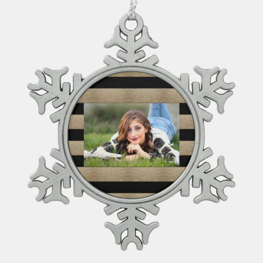 trendy stijlvolle geometrische zwarte en gouden st tin sneeuwvlok ornament (Voorkant)