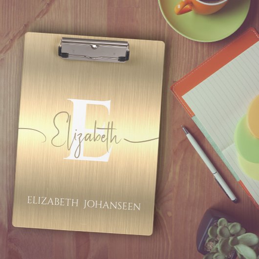 Trendy Stijlvolle Gouden Geborsteld Metallic Monog Klembord