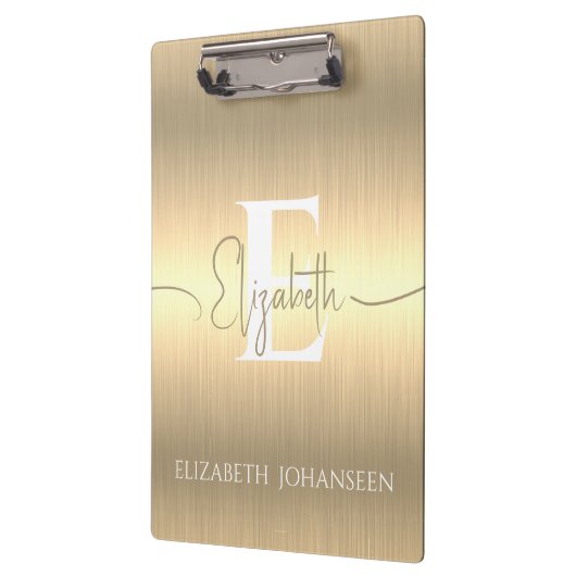 Trendy Stijlvolle Gouden Geborsteld Metallic Monog Klembord (Links)