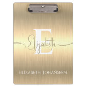 Trendy Stijlvolle Gouden Geborsteld Metallic Monog Klembord (Voorkant)