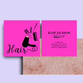 Trendy Stijlvolle Hair Stylist Zwart & Roze Vierkante Visitekaartje