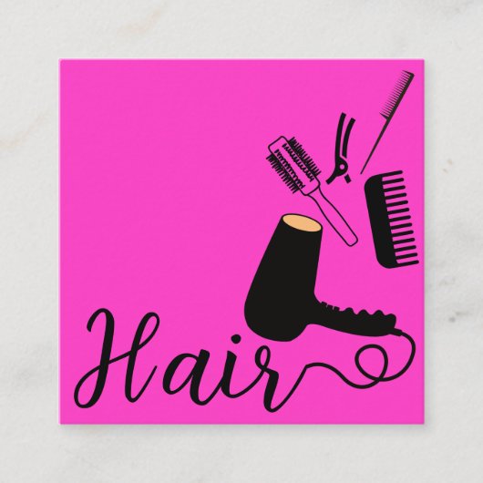 Trendy Stijlvolle Hair Stylist Zwart & Roze Vierkante Visitekaartje (Voorkant)