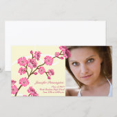 Trendy stijlvolle kersenbloesem afstuderen fotokaa aankondiging (Voorkant / Achterkant)